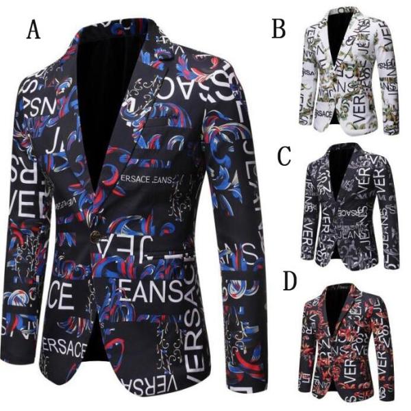 メンズスーツジャケット　派手な英語プリント　スーツコート　ステージ演出衣装 テーラードジャケット 舞...