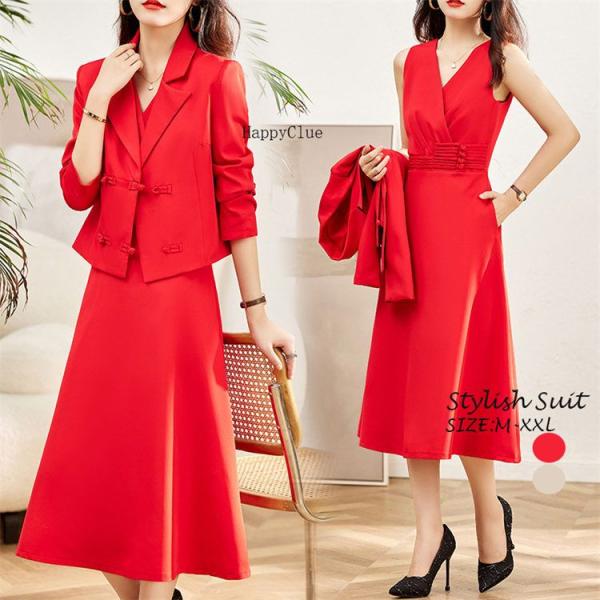 ワンピーススーツ セット エレガント 優雅 レディース フォマール OL オフィス 通勤 事務服 ビ...