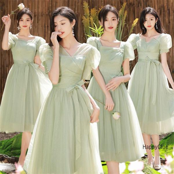 ブライズメイドドレス カラードレス 結婚式 ミモレ丈ワンピース ブライダル お花嫁ドレス レディース...