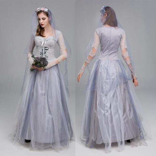 ハロウィン 衣装 花嫁 ゾンビ 鬼花嫁 女性 変装 仮装 レディース コスプレ衣装 骸骨 花嫁ドクロ...