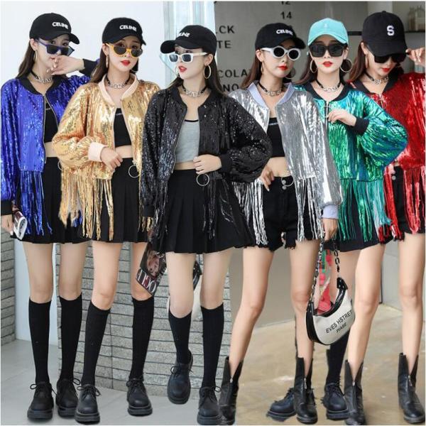 スパンコール ジャケット レディース チアダンス衣装 欧米風 きらきら 長袖 演出服 ジャズダンス衣...