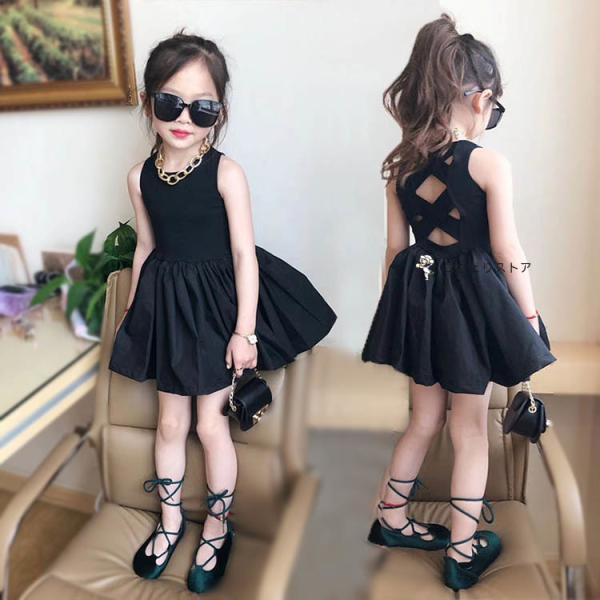 ワンピース キッズ 子供服 女の子 夏 キッズワンピース ノースリーブ 無地 フリル チュニック 子...
