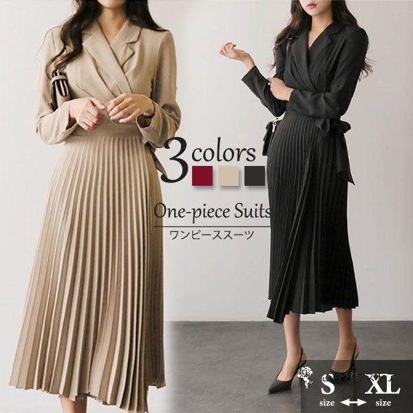 ワンピーススーツ 春 秋 レディース プリーツスカート 入学式 卒業式 洗える セットアップ ママス...