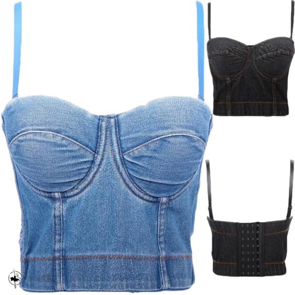 ブラジャー ブラ ダンストップス 見せブラ 舞台衣装 タンクトップ デニム生地 ジャズダンス カラオ...