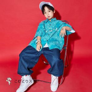 青 柄シャツ ペイズリー柄 キッズ ダンス衣装...の詳細画像2