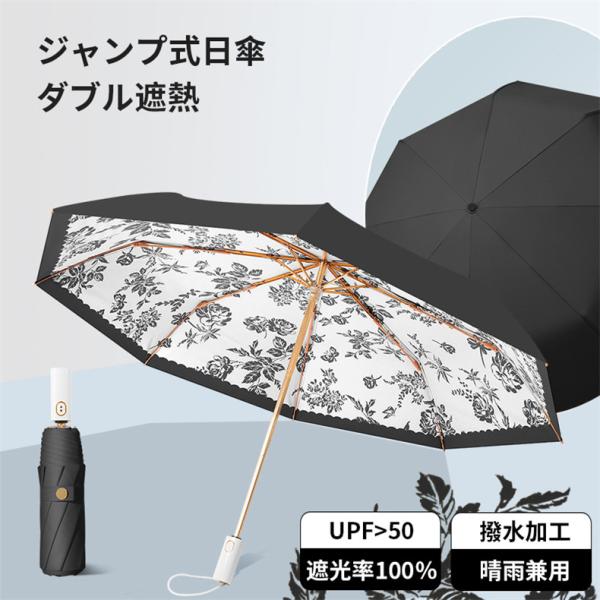 日傘 レディース 折りたたみ 完全遮光 人気 絵柄 軽量 晴雨兼用 ワンタッチ 手開き おすすめ 黒...