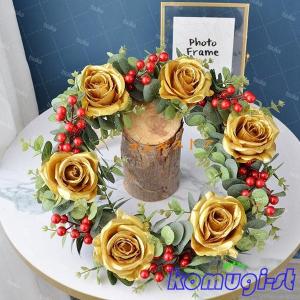 フラワーリース 壁掛け 玄関用リース 造花 イ...の詳細画像3