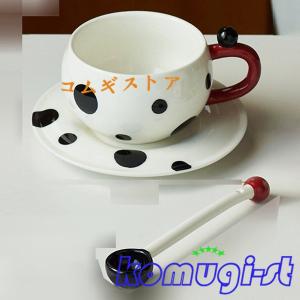 ティー カップ & ソーサー ドット柄 Tea Set コップ 290ml スプーン付き マグカップ プレート 皿 1客セット セラミック｜komugi-st