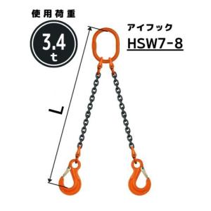 チェーンスリング2本吊り アイフック付 チェーン径：8mm 長さL[m]：(3m) 型式：WE1M｜kondotec