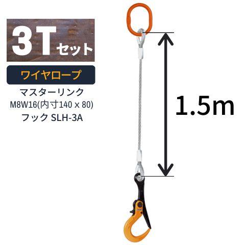 敷鉄板吊り金具 ワイヤロープ スーパーロックフック マスターリンクタイプ 使用荷重：3t マスターリ...