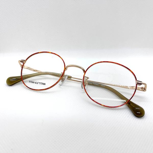 メガネフレーム TITAN＆βTITAN 8228C-62 丸メガネタイプ ライトレッド×ゴールド【...