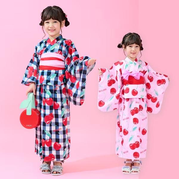 mezzo piano メゾピアノ チェリー柄 浴衣 セット 110 120 130 140cm ワ...