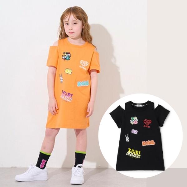 X-girl Stages エックスガール ステージス MIXロゴ肩あきTワンピース 80 90 1...