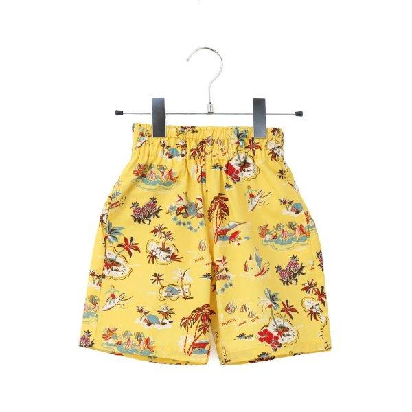 MAKE YOUR DAY メイクユアデイ アロハ総柄5分丈パンツ ズボン イエロー 黄色 80 9...