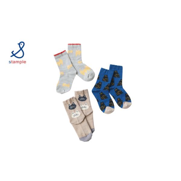 stample／スタンプル ネコ・ねこ・猫　クルーソックス ３足組