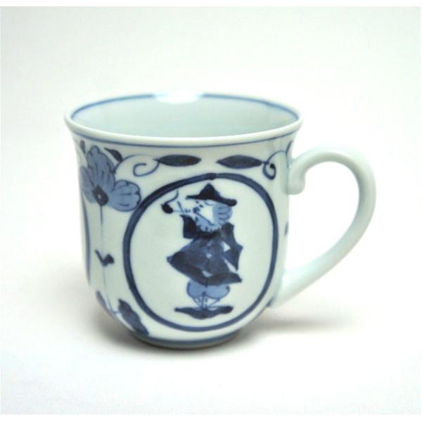 有田焼 青花 丸紋異人 反マグカップ S-42-071 和食器 マグカップ 和マグ 異人柄 手描き