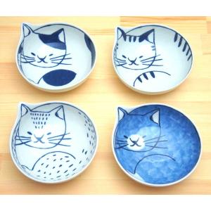 波佐見焼 日本製 neco鉢 トラ ブチ ベンガル コテツ 猫柄 ねこ ネコ 青い食器 動物柄 アニ...