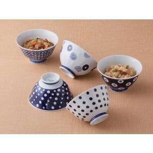 波佐見焼 日本製 indigo japan 藍丸紋 軽量飯碗揃 お茶碗５客セット 13303 和食器...
