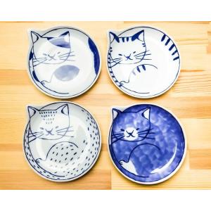 波佐見焼 日本製 neco皿 トラ ブチ ベンガル コテツ 猫柄 ねこ ネコ 青い食器 和食器 動物...