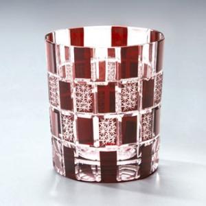 手づくり切子 ロックグラス 刺子市松 レッド 約300ml AS10-RD マイグラス タンブラー ...
