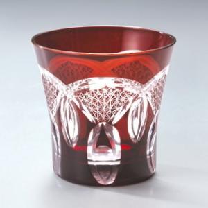 手づくり切子 ロックグラス 刺子ドーム レッド 赤 約240ml AS210-RD マイグラス タン...