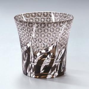 手づくり切子 ロックグラス 刺子ウェーブ ブラック 黒 約240ml SA1-BK マイグラス タン...