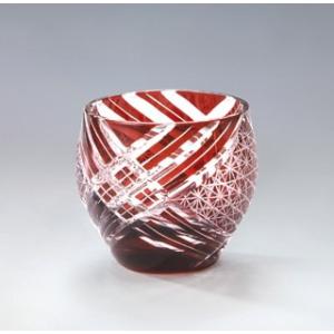 手づくり切子 ぐい呑み 刺子クロス レッド 酒カップ 約75ml AS32-RD 盃 杯 お猪口 お...