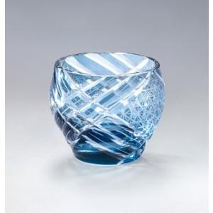 手づくり切子 ぐい呑み 刺子クロス ブルー 酒カップ 約75ml AS32-BL 盃 杯 お猪口 お...