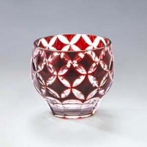 手づくり切子 ぐい呑み ダイヤリング レッド 酒カップ 約75ml AC35-RD 盃 杯 お猪口 ...