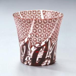 手づくり切子 ロックグラス 刺子ウェーブ レッド 約240ml SA1-RD マイグラス タンブラー...