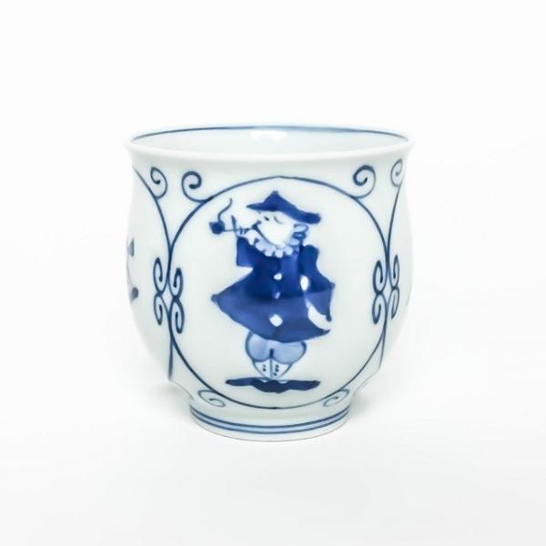 有田焼 青花 間取南蛮図 反小湯呑 S-08-432 和食器 湯呑 湯のみ 異人柄 敬老の日 手描き