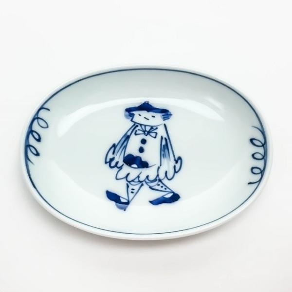 有田焼 青花 絵変り 小判小皿 マント異人 S-31-032 小皿 変形小皿 楕円小皿 絵変わり小皿...