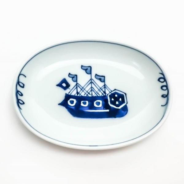 有田焼 青花 絵変り 小判小皿 オランダ船 S-31-033 小皿 変形小皿 楕円小皿 絵変わり小皿...