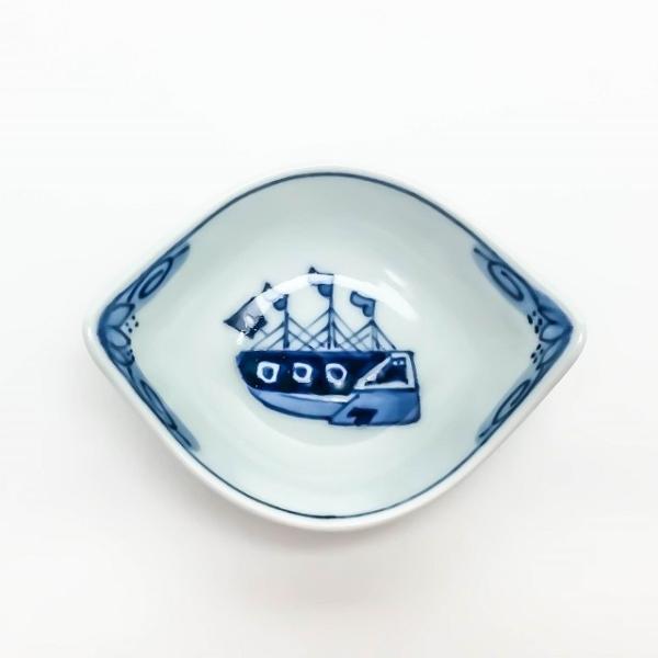 有田焼 青花 絵変り 舟型小付 オランダ船 S-12-155 ミニ小鉢 変形ミニ小鉢 染付ミニ小鉢 ...