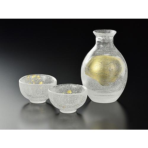 吉谷ガラス 日本製 江戸硝子 金彩淡雪 酒器セット YO-2000 酒器 徳利 盃 ぐい呑み グラス...