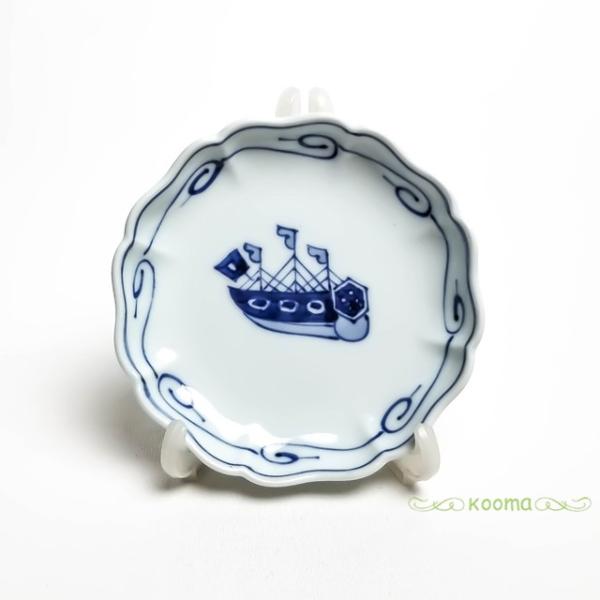 有田焼 青花 絵変り 八方割小皿 オランダ船 S-31-502 和食器 小皿 丸皿 変形小皿 醤油皿...