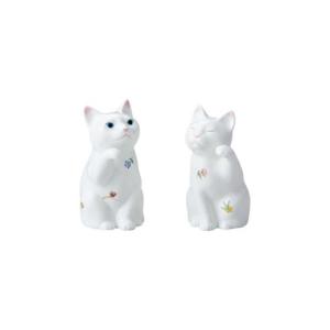 ノリタケ Noritake 置物 招き猫(小) ペアセット(花柄) AC4489/P45523 陶磁器 ボーンチャイナ 招き猫 猫 ねこ ネコ 白 ホワイト インテリア ギフト 贈り物 お祝い｜kooma