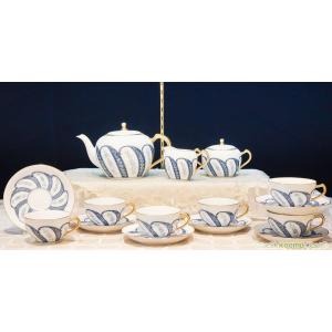 大倉陶園 日本製 手描き商品 呉須更紗 17ピースティーセット (6人用) 洋食器 カップ＆ソーサー...