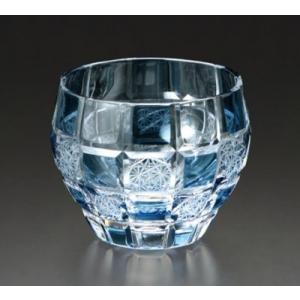 手づくり切子 ぐい呑み 刺子市松 ブルー 酒カップ 約75ml AS34-BL 盃 杯 お猪口 おち...