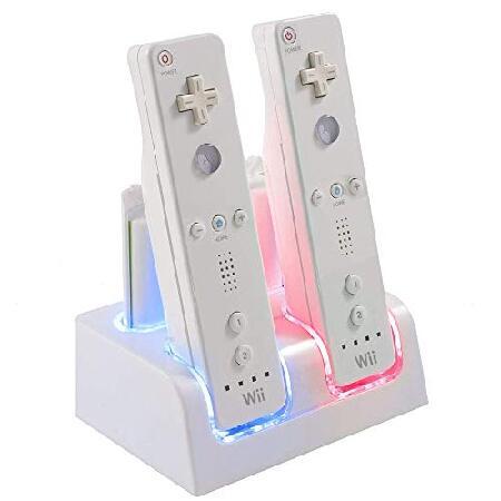 Wii 充電ドック充電ステーション 4ポート リモコン充電器 2800mAh充電式バッテリー4個付き...