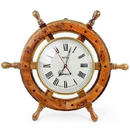 18&quot; Nautical Ship Wheel with 8&quot; Quartz Clock | Pir...