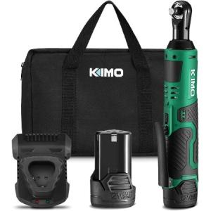 KIMO 3/8" Cordless Electric Ratchet Wrench Set, 40 Ft-lbs 400 RPM 12V Cordless Ratchet Kit w/ 60-Min Fast Charge, Variable Speed Trigger, 2.0Ah Lithiu