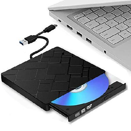 外付けDVDドライブ、USB 3.0、Type-Cアダプター付きポータブルCD/DVD +/-RWド...