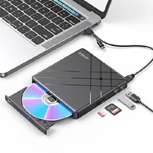 ORICO 外付けDVD CDドライブ USB 3.0 Type-C CDバーナー ポータブルCD/DVD +/-RWドライブ/DVDプレーヤー USBポートとTF/SDカードスロット付き ノートパソコンWin