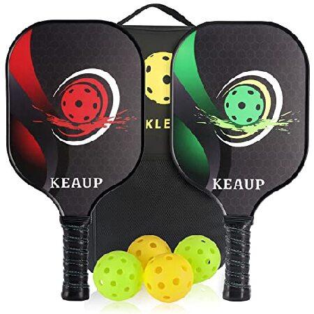 KEAUP ピックルボールパドル ファイバーグラス ピックルボールセット ラケット2個とピックルボー...