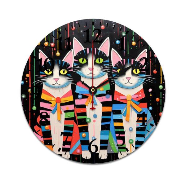 HighonHi 12 Inch Wall Clock Christmas Cats Paintin...