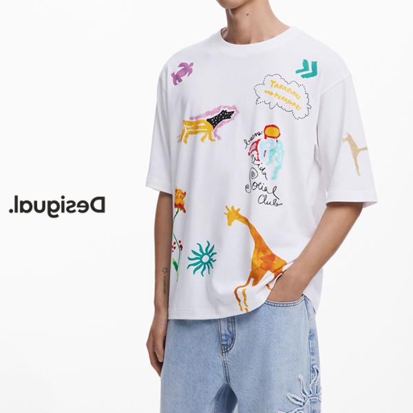 Desigual デシグアル メンズ Tシャツ カットソー 半袖 プリント ポップ かわいい おしゃ...