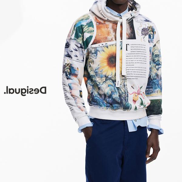 Desigual デシグアル パーカー メンズ プルオーバー フーディー 長袖 ゆったり 総柄 アー...