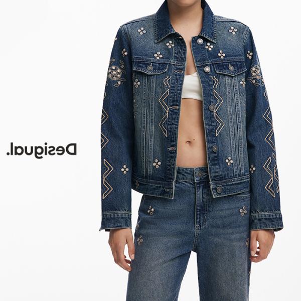 Desigual 25WWED11 デニムジャケット レディース 刺繍 ビジュー トラッカージャケッ...