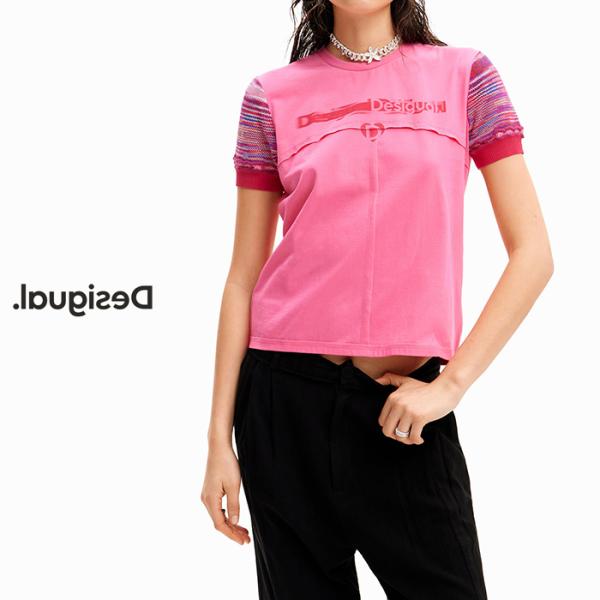 Desigual デシグアル レディースファッション トップス 半袖 ロゴ 袖ニット Tシャツ イン...